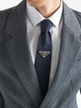 Prada Dark Blue Triangle Logo Tie (Brand New with Gift Box) Nylon👔💙